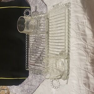 Hazel-Atlas snack & lunch tray w/matching cup. Set of 2.